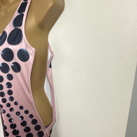 Mew Mew Ishi Black Dot Printed Form Fitting Women’s Maxi Dress In Blush NWT S - Picture 8 of 16